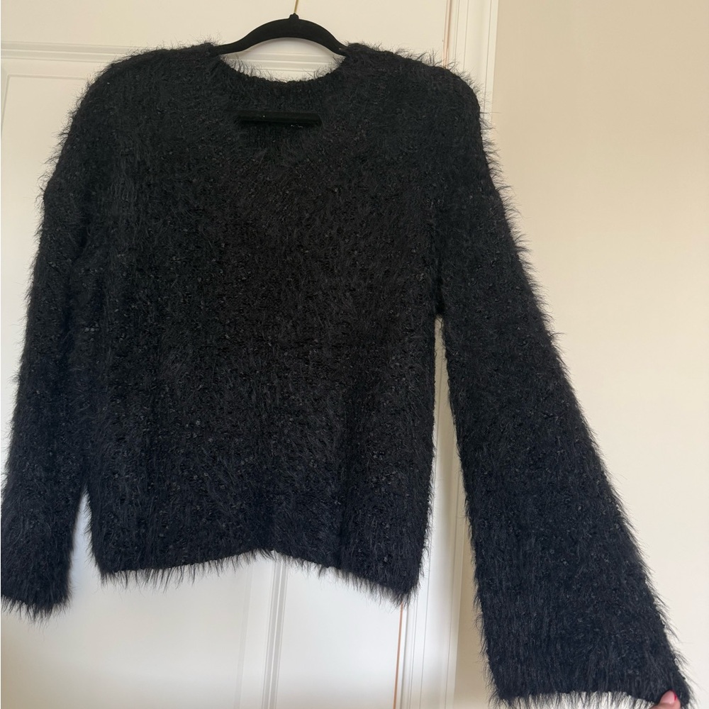 Reversible Women's Black Fuzzy Sweater